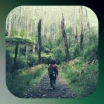 Woman walking in forest